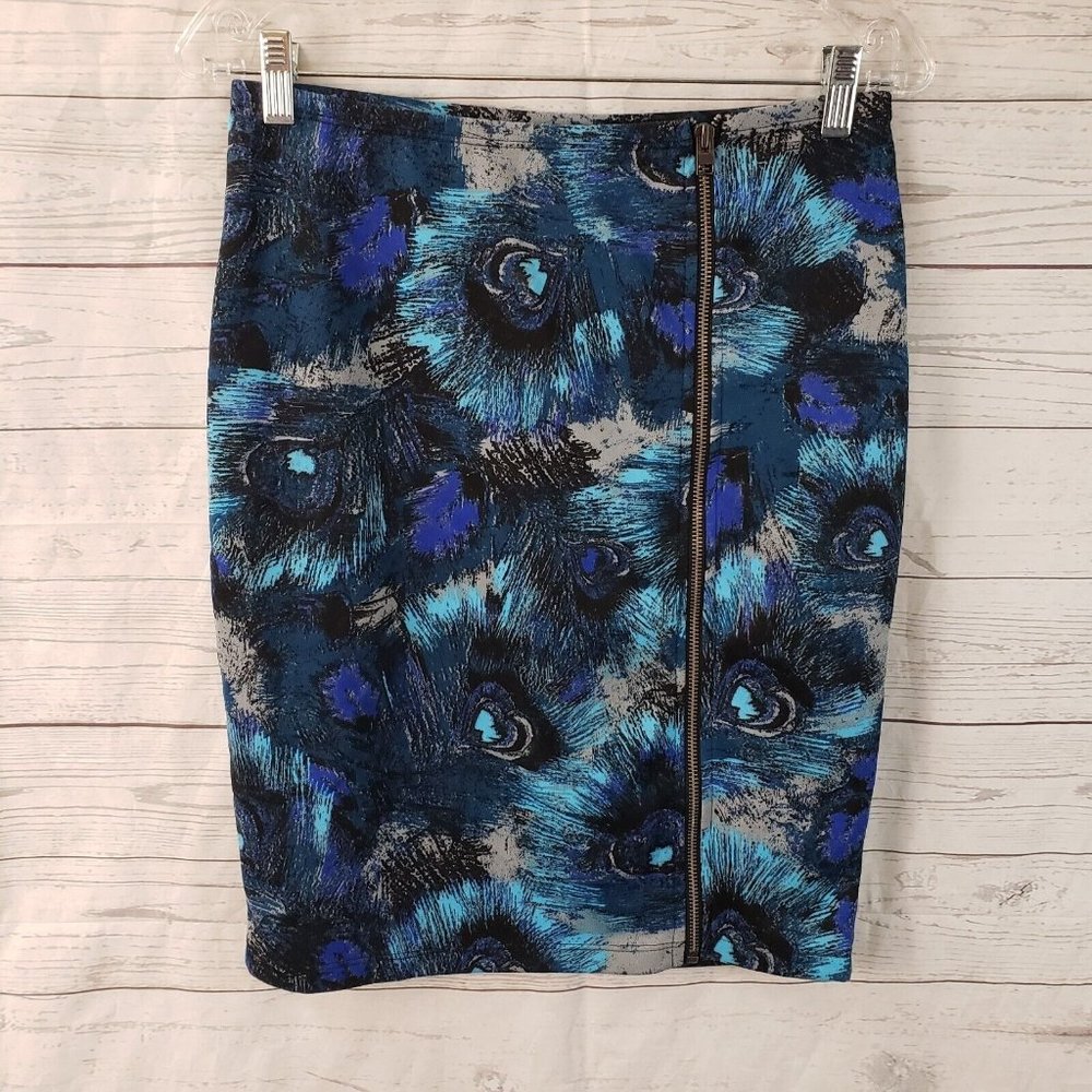 Y Yigal X Design Lab Womens Skirt Sz 6 Blue Black Zip Front